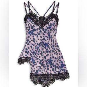 French Camisole - Koche Lilac Leopard Asymmetrical Satin Lace Cami Top